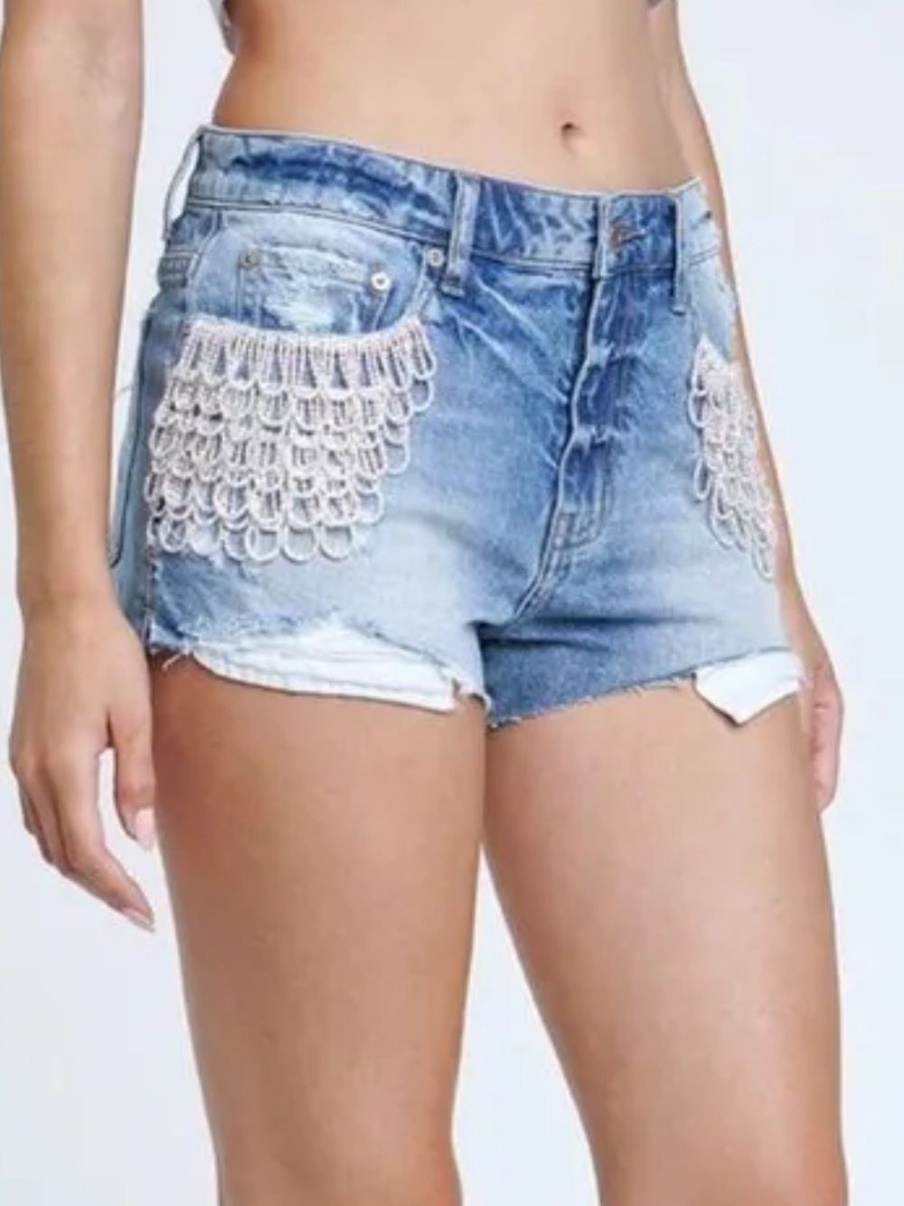 PISTOLA WOMENS WINSTON CRYSTAL EMBELLISHED JEAN DENIM SHORTS 29